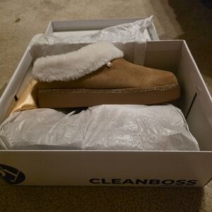 Joy Mangano Tan and White Women's Slippers